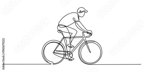 Young female cyclist in action, One continuous line drawing young sporty woman bicycle racer pedaling her bike so fast. Isolated on transparent background