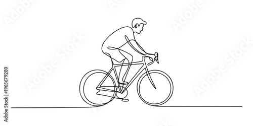 Young female cyclist in action, One continuous line drawing young sporty woman bicycle racer pedaling her bike so fast. Isolated on transparent background