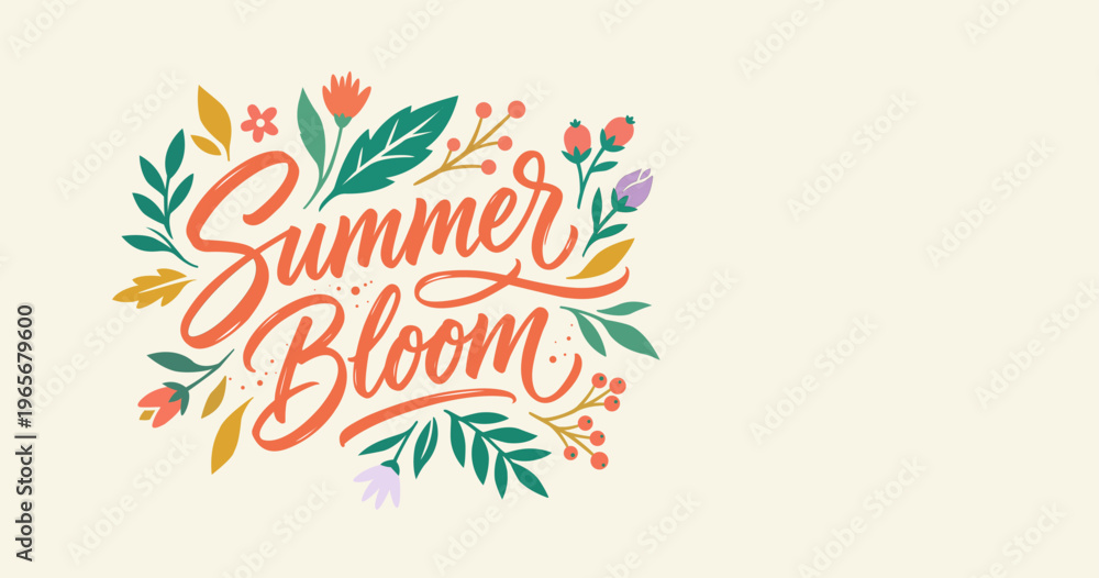 Obraz premium Relaxed summer bloom floral typography banner background with copy space illustration