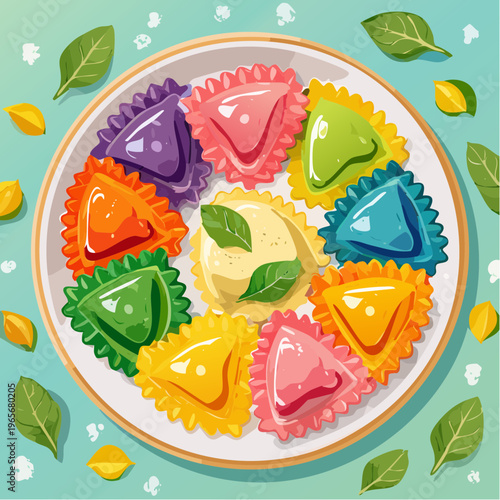 Regenbogen-Ravioli mit Ricottafüllung