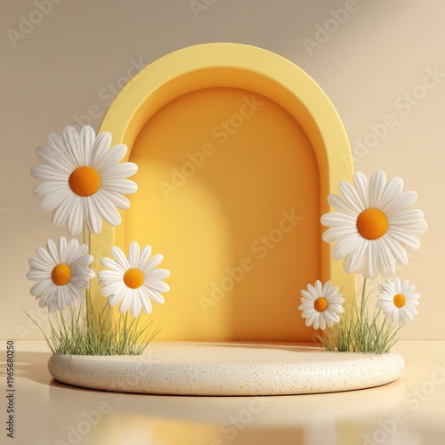 Sunny Archway with Daisies: A Cheerful Blend of Nature and Geometry in Pastel Tones