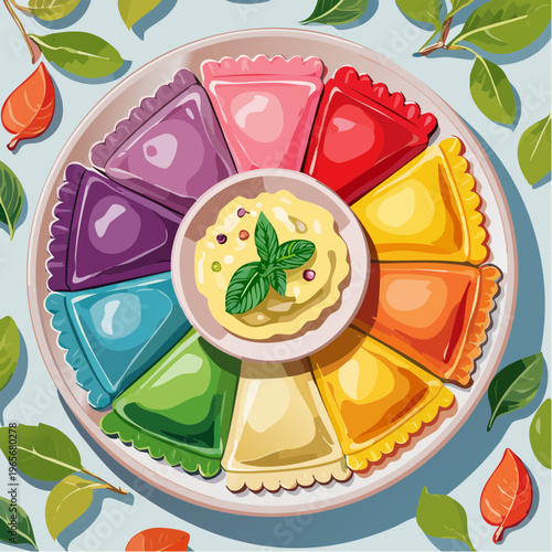 Regenbogen-Ravioli mit Ricottafüllung