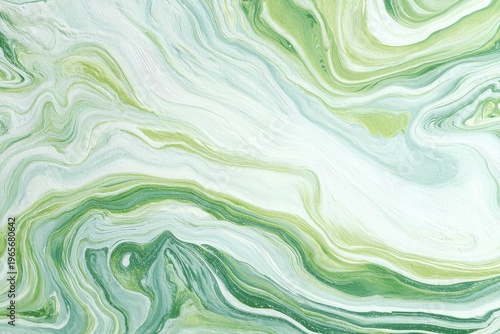 Swirling, abstract painting with shades of green and white, resembling marble or flowing water