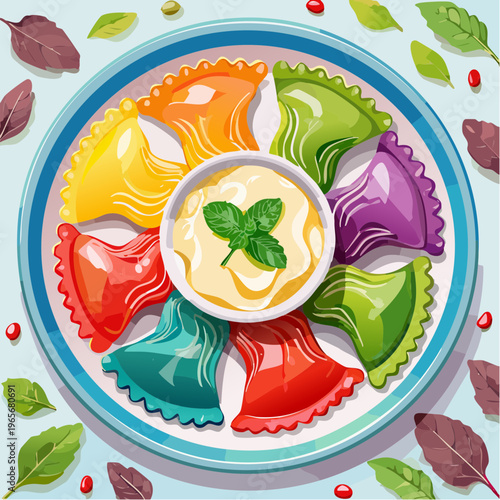 Regenbogen-Ravioli mit Ricottafüllung