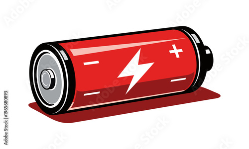 Red alkaline battery icon with bright lightning bolt energy symbol.