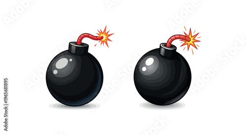 Two black bombs with lit fuses.