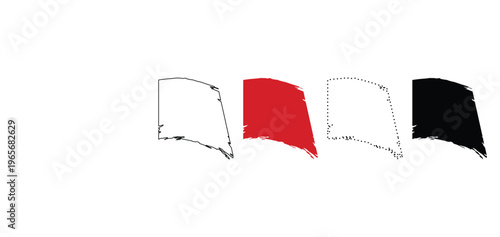 This Alaska state map vector illustration features accurate geographic boundaries displayed in multiple styles including line outline, dotted border, solid fill, and silhouette design.