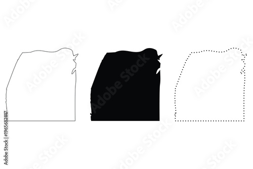 This Oregon state map vector illustration features accurate geographic boundaries displayed in multiple styles including line outline, dotted border, and solid silhouette design. The clean and profess