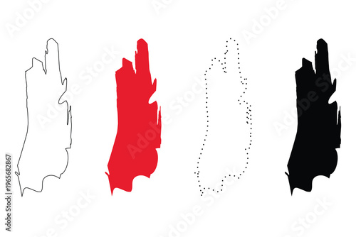 This New Hampshire state map vector illustration features accurate geographic boundaries displayed in multiple styles including line outline, dotted border, solid fill, and silhouette design. 