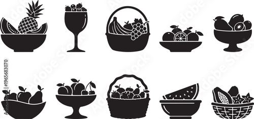 Black and white line of various types of vases and pots with decorative patterns and plant motifs line vase