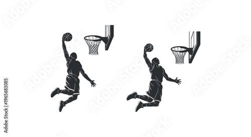 Two Men Playing Basketball Silhouette.