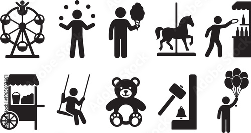 Black and white of diverse human activities and symbols people human figures