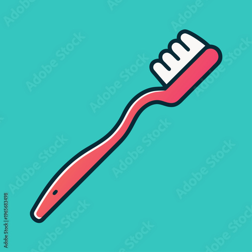 Red interdental brush with white bristles on a teal background.