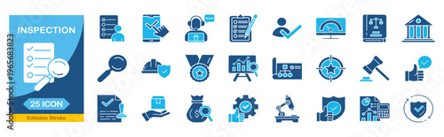 Inspection web icons In Blue Monochrome. Check, inspect, collection. Editable stroke. Vector illustration.