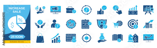 Increase sale web icons In Blue Monochrome.�marketing, profit, vision, seo, collection. Editable stroke. Vector illustration.
