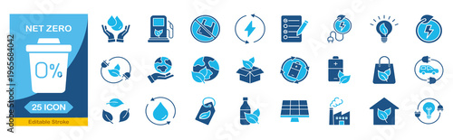 Net Zero web icons In Blue Monochrome.�ecology, collection. Editable stroke. Vector illustration.