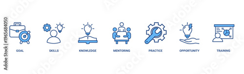 Internship banner web icon vector illustration concept with icon of goal, skills, knowledge, mentoring, practice, opportunity, and training
