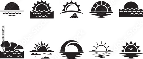 Black and white of weather and natural including sun moon clouds wind and rain