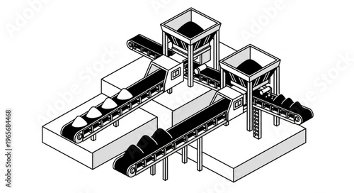 Isometric Illustration of a Coal Processing Plant with Conveyor Belts.