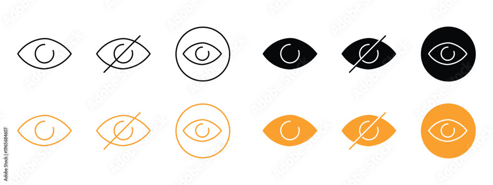 Obraz premium Eye visibility and hide password interface icon set. Vision view and secret private symbol. Vector Illustration.