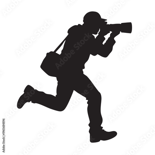 Active Photographer Silhouette Running to Capture Live Event Action Shot.