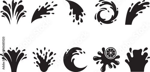 Black floral and geometric pattern set with leaves flowers and abstract shapes flower silhouette abstract monochrome symmetrical shapes