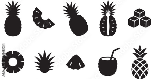 Black floral and geometric set on white background flower bloom