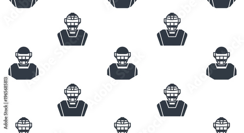 Seamless pattern featuring multiple baseball catcher icons with masks and chest protectors on a white background, ideal for sports-themed designs.