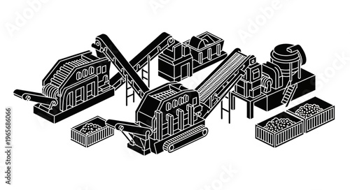 Isometric Illustration of a Mining and Quarrying Plant.
