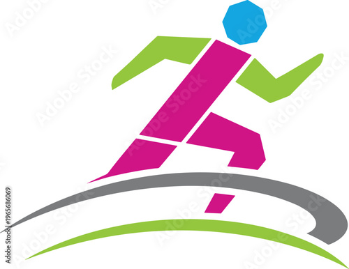 Abstract running athlete vector illustration dynamic geometric sports character with curved motion trail for fitness apps branding and active lifestyle design