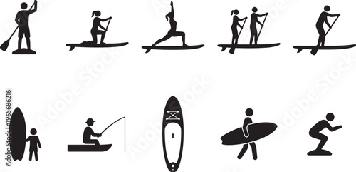 Black silhouette of diverse human activities and including sports and leisure human figures walking
