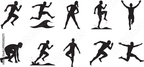 Black silhouette of diverse human activities and poses in various settings black silhouettes human figures