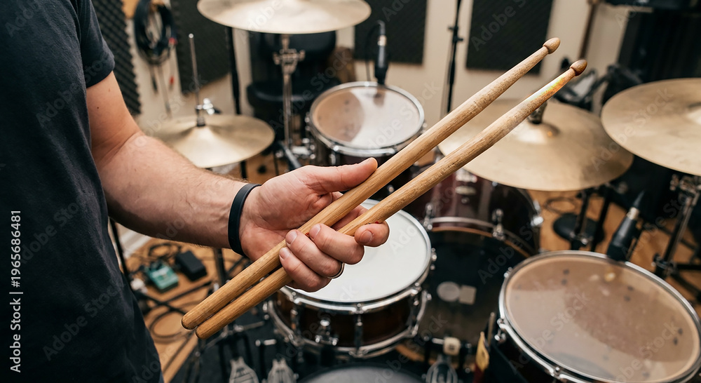 Obraz premium a drummer with drumsticks in his hand