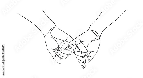 Minimal line art vector illustration of two hands making a pinky promise gesture. Clean continuous line drawing style, simple and modern design, symbolizing trust, friendship, agreement and commitment
