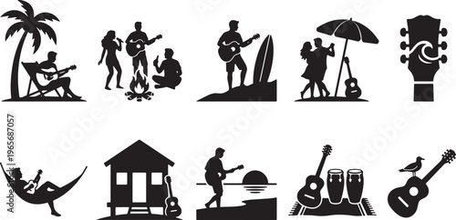 Black silhouette of people activities and related to travel and leisure