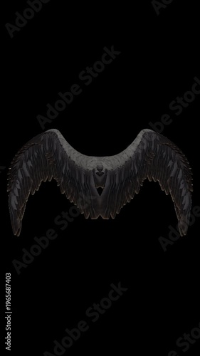 Dark Angel Wings Spread Open Against transparent Background, Gothic Fantasy Element