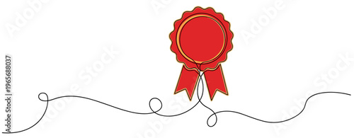 Medal ribbon hanging on continuous line over white background. no editable strokes