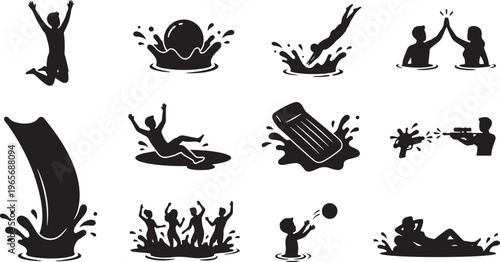 Black silhouette of various activities and including sports and daily life scenes black silhouettes people silhouettes