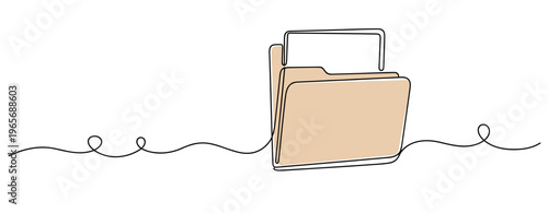 Folder with file tabs on continuous line background in office. no editable strokes