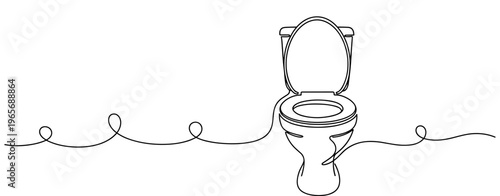 Toilet with open lid on white minimalist continuous line background. no editable strokes