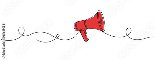 Red megaphone resting with swirling cord on white background. no editable strokes