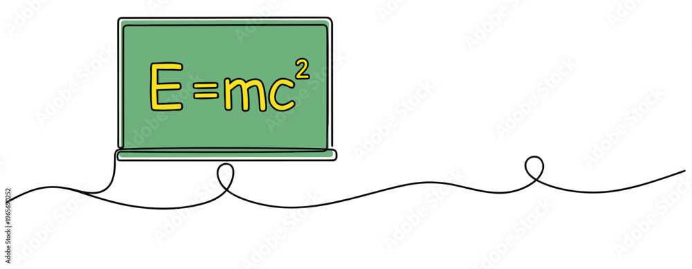 Obraz premium Chalkboard with physics equation displayed on continuous line backdrop. no editable strokes