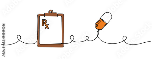 Prescription clipboard and pill capsule on white background. no editable strokes