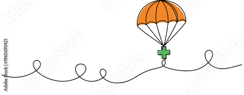 Parachute delivering medical cross over white background. no editable strokes