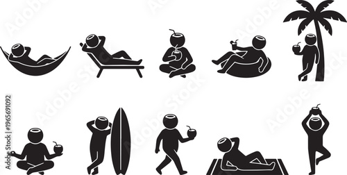 Of diverse people performing various activities and sports in black and white silhouettes