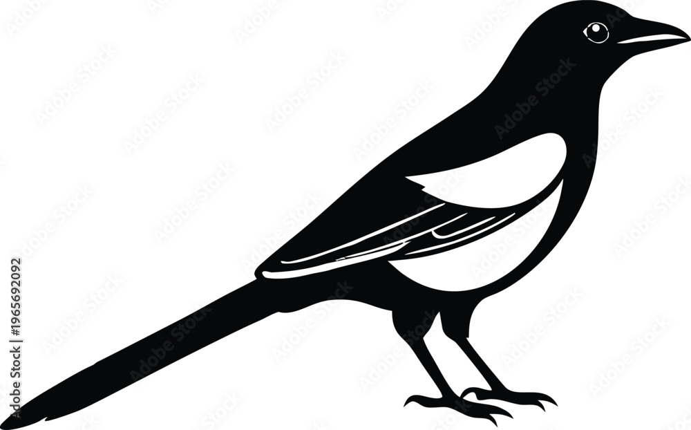 Obraz premium Black and white magpie bird vector illustration icon silhouette design