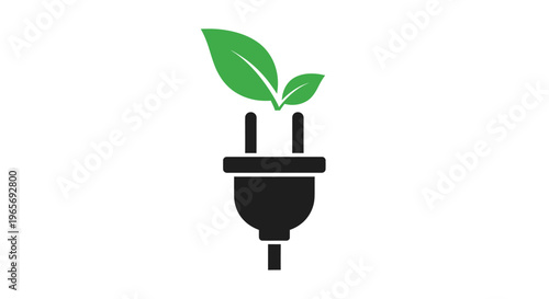 An eco-friendly electrical plug with green leaves growing out of it, symbolizing sustainable energy and environmentally responsible practices. Abstrack background