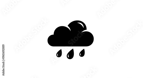 A simple black cloud icon with raindrops on a white background Abstrack background