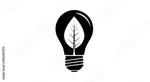 A black and white illustration of a lightbulb with a tree inside, symbolizing eco-friendly ideas and sustainable living. Abstrack background