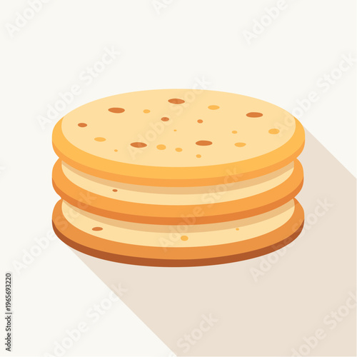 Stack of golden flatbreads or crepes with long shadow, vector illustration